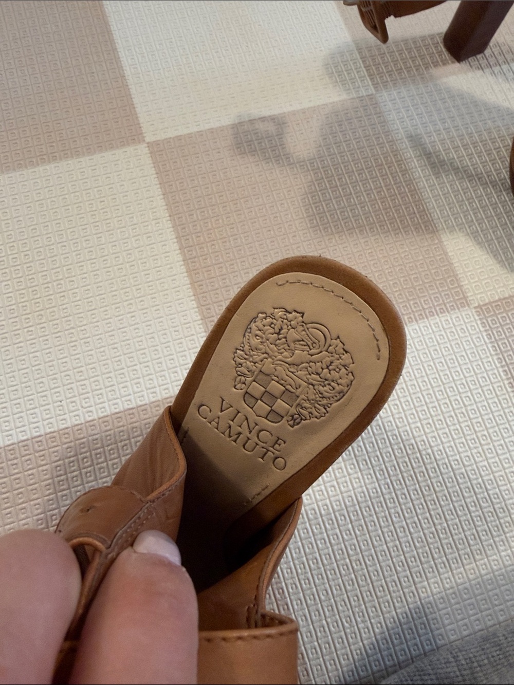 Vince Camuto Cognac Brown Open-Toe Block Heel Sandals - Picture 2 of 5
